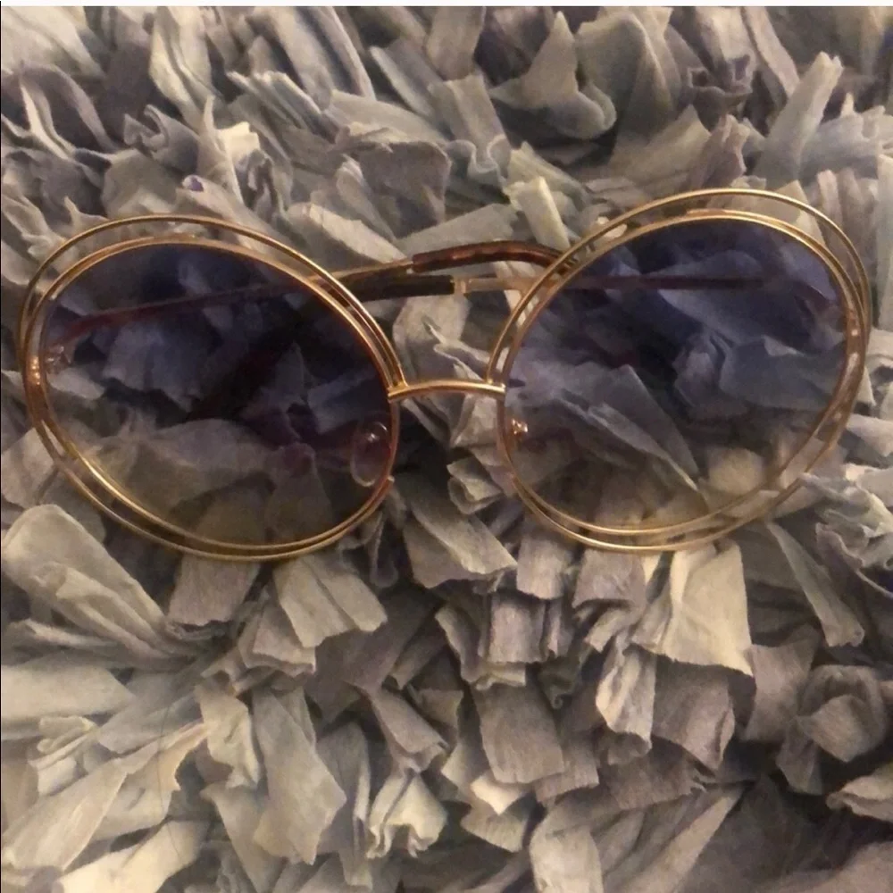 Round oversized yellow and blue metal sunglasses